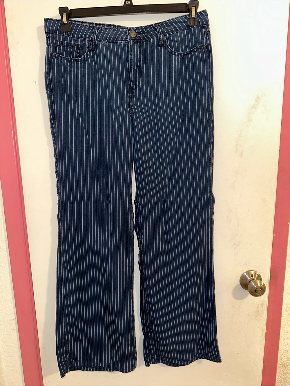 NYDJ Navy Pinstripe Wide-Leg Trousers